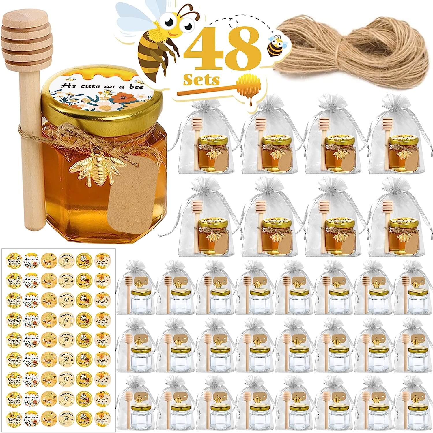 Aliggbent’s 48 Pcs Hexagon Glass Honey Jars