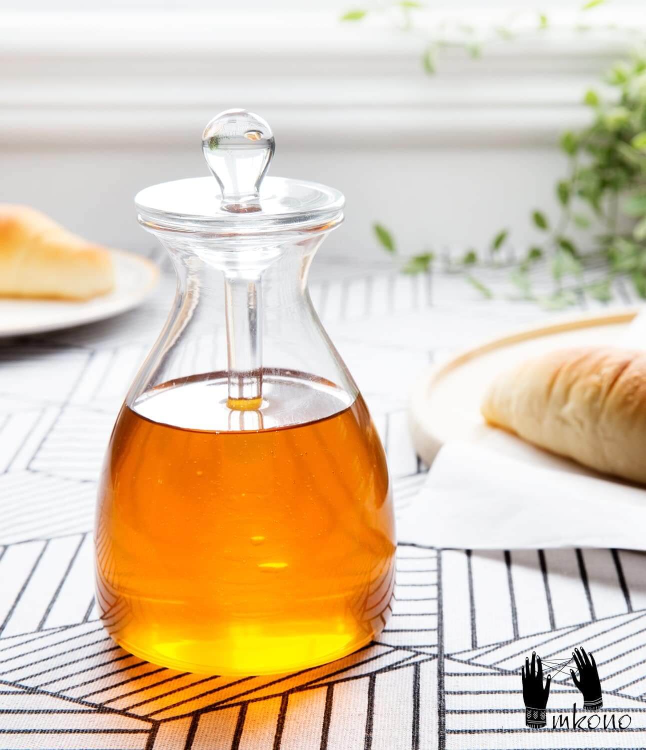 Mkono Honey Pot Glass Honey Jar with Dipper Sticks